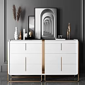 Modern White Console Table Sideboard With Gold Accents And Decorative Vases Frames 3d model