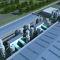 Modern Industrial Factory With Metal Roof Storage Tanks And Surrounding Greenery