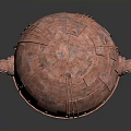 Industrial Mechanical Spherical Structure With Red Pipes Yellow Section And Orange Base