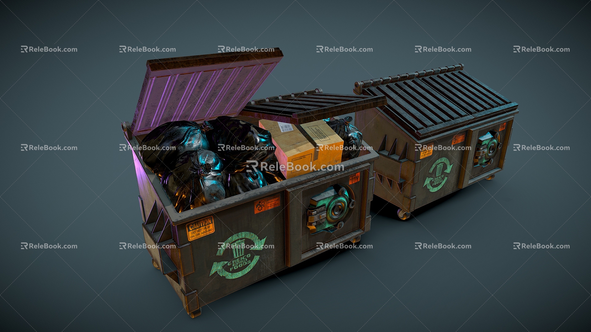 Trash Can Cyberpunk Trash Can Community Trash Can Industrial Wind Trash Can Garbage Recycling Bin Large Trash Can Low Face Number Low Model Simple Model Game 3d model