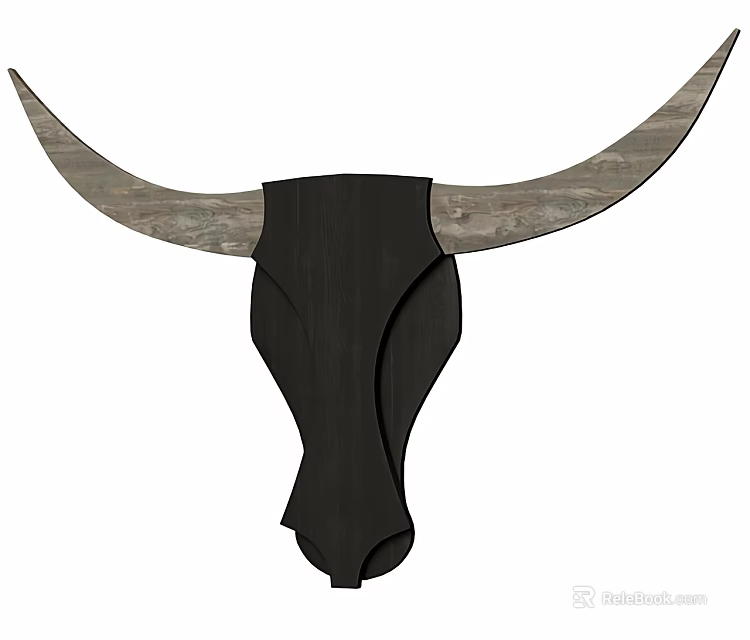Decorative Bull Head Wall Hanging with Wooden Horns and Black Body for Home Decor 3d model 