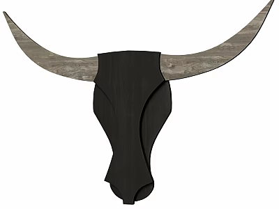 Decorative Bull Head Wall Hanging with Wooden Horns and Black Body for Home Decor 3d model