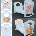 Pink Baby Crib With Cartoon Mouse Design And Heart Decorations