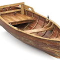 Classic Handcrafted Wooden Boat With Natural Wood Seats And Oars