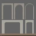 White Geometric Wall Mounted Shelves With Arch And Rectangular Designs On Wooden Floor