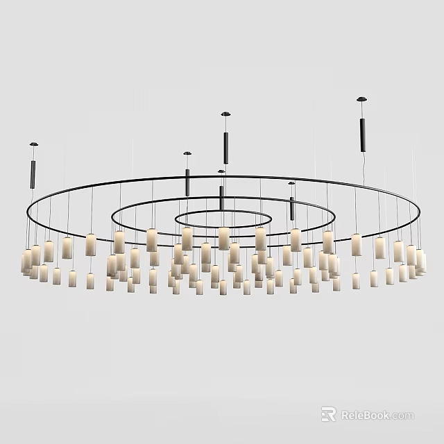 Modern Circular Chandelier with Multiple Hanging Bulbs and Sleek Design 3d model