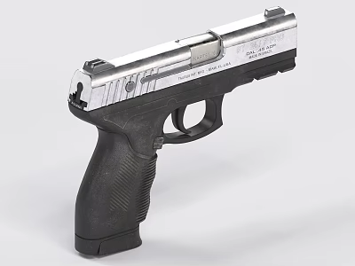 Tactical Semi Automatic Pistol With Silver Slide Black Textured Grip And FNH USA Marking 3d model