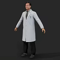 Man Wearing White Lab Coat Black Pants Tie With Arms Naturally Hanging Against Dark Background