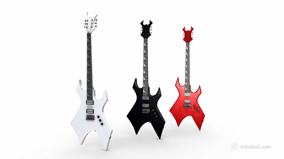 Stylish Electric Guitars White Black Red with Unique Body Design for Music Enthusiasts 3d model 
