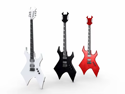 Stylish Electric Guitars White Black Red with Unique Body Design for Music Enthusiasts 3d model
