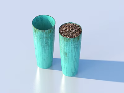 Green Cylindrical Bonsai Planters with Textured Surface One Empty and One with Soil 3d model
