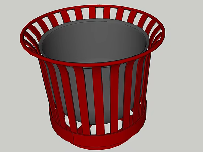 Public Facility Trash Can Red Slatted Circular Design With Gray Inner Liner 3d model