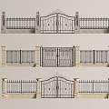 Various Iron Entry Gate Designs With Decorative Fences And Pillar Structures 3d model