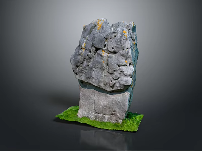 Gray Textured Rock Structure With Yellow Specks And Green Base 3d model