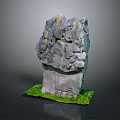Gray Textured Rock Structure With Yellow Specks And Green Base