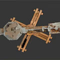 Traditional Wooden Mechanical Equipment With Tripod Base Multi Level Platforms And Suspended Parts