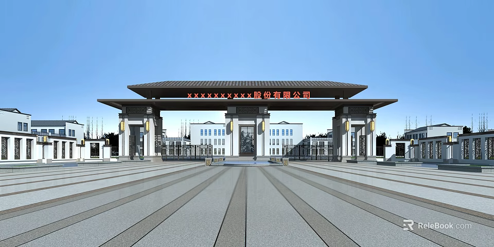 Grand Entrance Gate of New Energy Company With Pillars and Open Plaza 3d model 