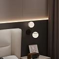 Modern Two Round Lights Wall Lamp On Bedroom Bedhead Dark Wall With Framed