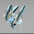Light Blue Fantasy Character With Winged Structure Golden Accents And Antennae 3D Art Design