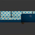 L shaped Sectional Sofa with Blue Frame and White Diamond Pattern Upholstery for Modern Living Room