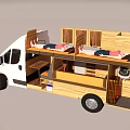 White Converted Functional Vehicle With Wooden Interior Bunk Beds And Storage 3d model