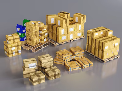 Industrial Equipment Wooden Crates Stacked On Pallets For Storage And Shipping 3d model