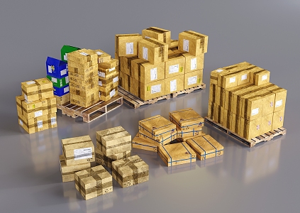 Modern carton box cargo pallet wooden pallet 3d model