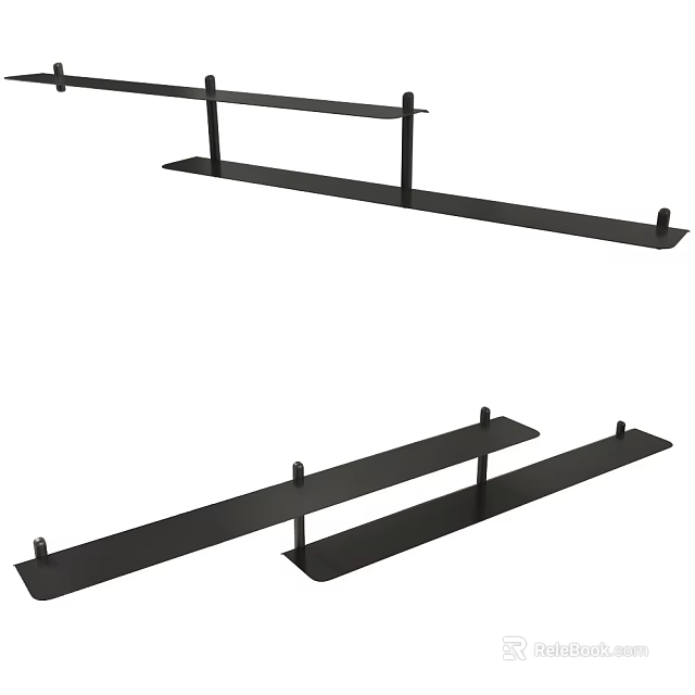 Black Modern Wall Mounted Storage Shelving Unit With Floating Design 3d model