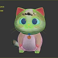 Adorable 3D Cartoon Cat Character with Red Ears Blue Eyes White Hair and Yellow Collar
