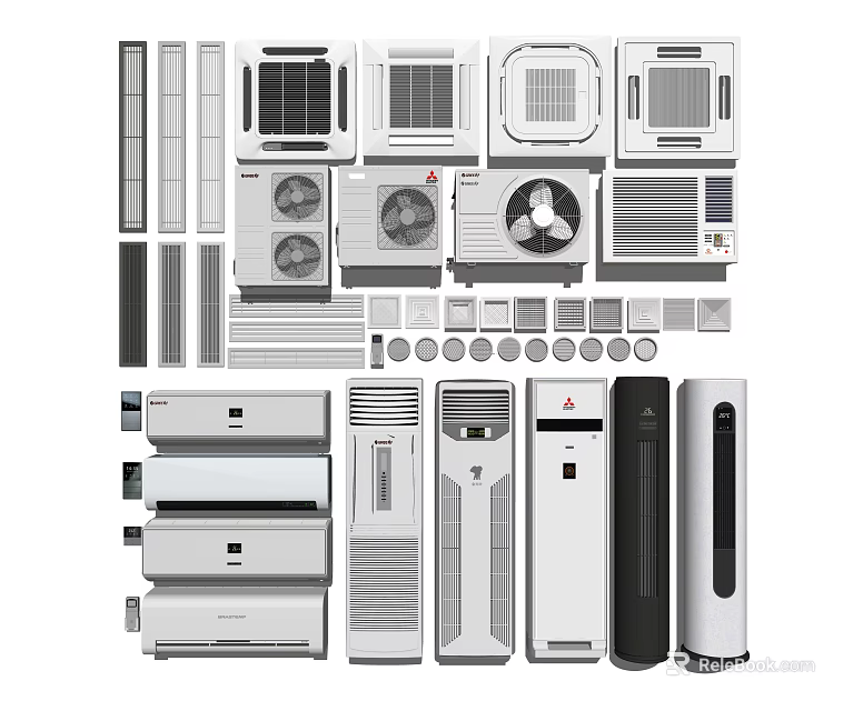 Assorted Air Conditioners And Fans Including Wall Mounted Floor Standing And Portable Designs 3d model 
