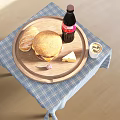 Tableware Set With Wooden Tray Hamburgers Coca Cola Bottle And Small Cup On Checkered Tablecloth