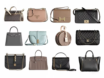 Fashionable Stylish Handbags Collection Featuring Various Styles Colors And Trendy Designs For Women 3d model