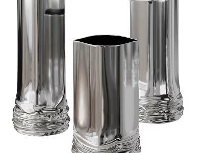 Public Facilities Decorative Silver Metal Vases With Modern Design And Wave Pattern Base 3d model