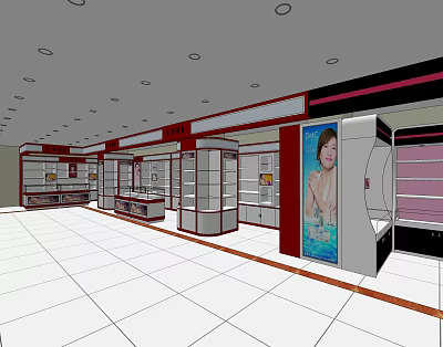 Modern store cosmetics accessories counter 3d model