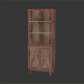 Modern Wooden Bookcase With Glass Doors X Shaped Panels And Open Shelves