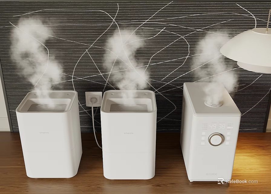 Smart Humidifying Machines Releasing Steam With Modern White Design In Home Interior 3d model 