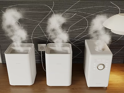 Smart Humidifying Machines Releasing Steam With Modern White Design In Home Interior 3d model