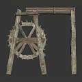 Traditional Handcrafted Wooden Spinning Wheel With Frame And Stand Structure