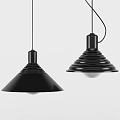 Modern Black Pendant Lights With Ribbed Shade Orange Rim And White Bulb