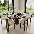 Middle Ancient Dining Table and Chair Round Solid Wood Stone 3d model