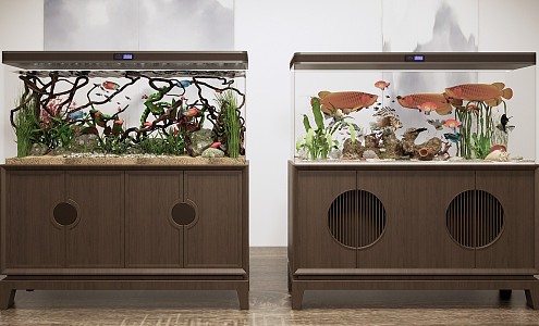 New Chinese Fish Tank Fish Tank Side Cabinet Decorative Cabinet 3d model