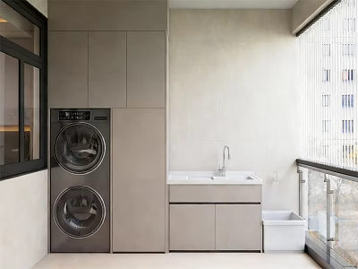 Modern Balcony Cabinet With Washing Machine Sink And Storage Space Design 3d model