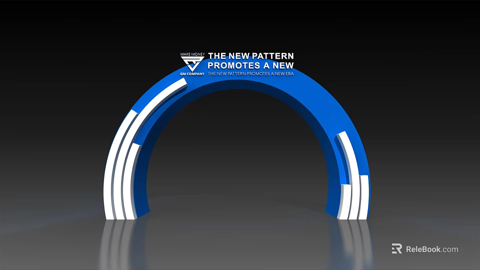 Modern Blue and White Striped Archway with Promotes New Concept of Life Text 3d model 