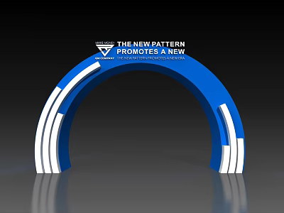 Modern Blue and White Striped Archway with Promotes New Concept of Life Text 3d model