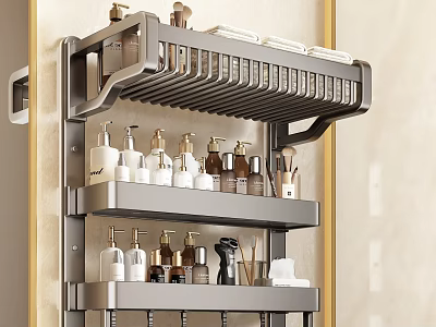 Wall Mounted Multi Tiered Metal Bathroom Cabinet Rack With Toiletries And Towels 3d model