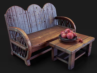 Handmade Root Carving Tea Table With Natural Wooden Texture And Tea Set 3d model