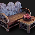 Handmade Root Carving Tea Table With Natural Wooden Texture And Tea Set