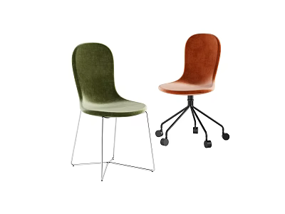 Modern Office Chairs In Green And Brown Velvet With Metal Legs And Wheels 3d model