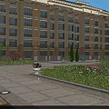Elegant Multistory Residential Building Exterior With Greenery Trees Lawns And Driveway Cars