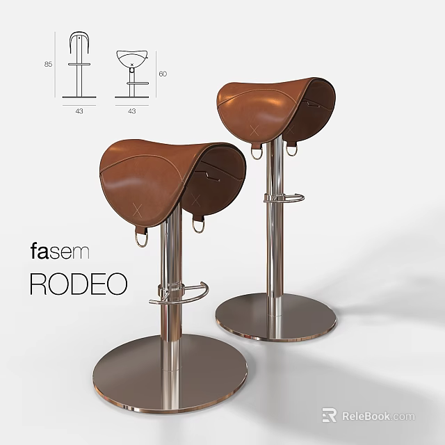 Brown Leather Saddle Design Bar Stools With Metal Base For Modern Kitchen Counter Seating 3d model 